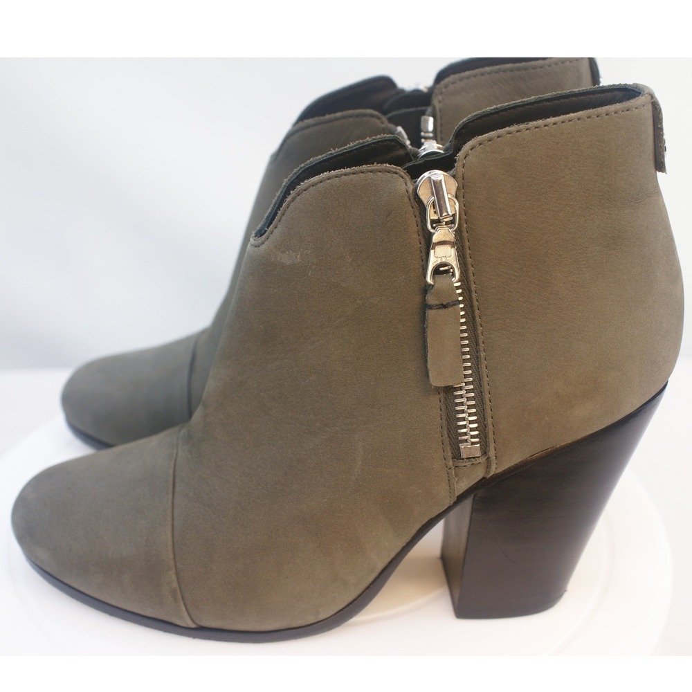 Rag & Bone Newbury Olive Green Nubuck Leather Ankle Boots Block Heel Size 38.5